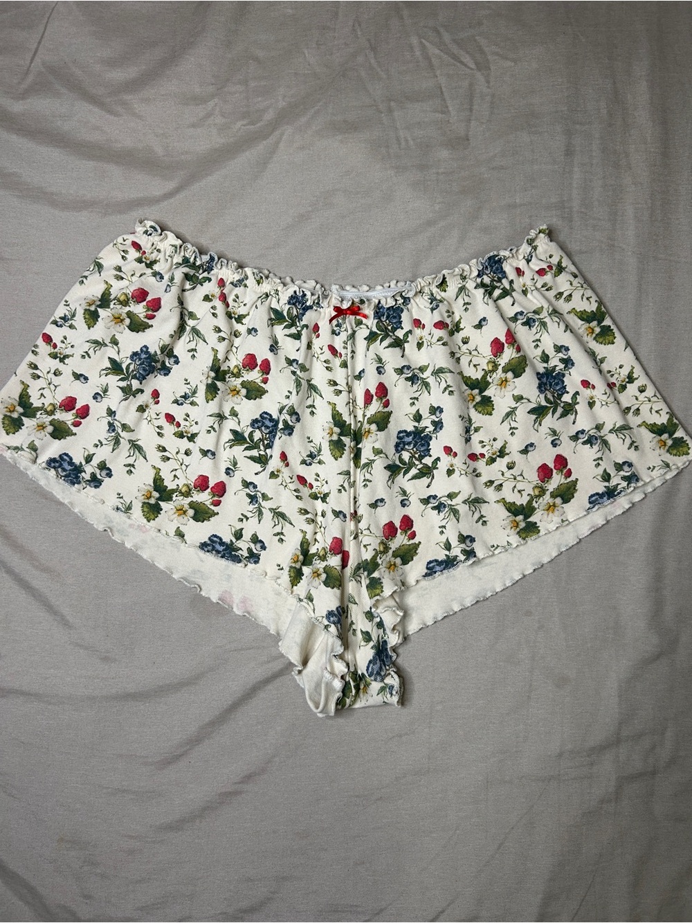 Floral Print Women’s Sleep Shorts - White with Pink & Blue Blooms
